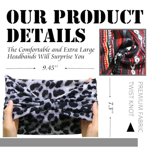 Boho Headbands For Women Wide Head Bands Fashion Leopard Turban Headband Knotted Head Wraps Non Slip Sweatbands Workout Bandanas Hairbands Elastic Hair Scarf Cotton Accessories For Teen Girls - color: Style 87