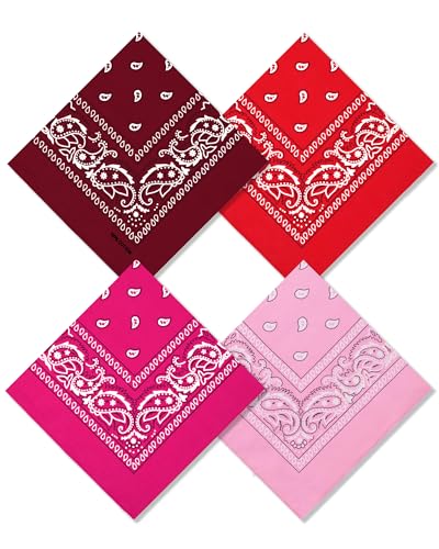Bycc Bynn Large 27" x 27" 100% Cotton Bandanas - Set of 4 - color: Pink+magenta+red+burgundy