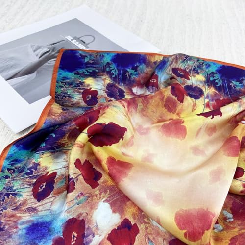 Women's Small 21 inch 100% Silk Scarf Bandana for Head Neck Hair | 100% Mulberry Silk Lightweight Designs Gift-Ready Packaging For Hair Fashion 21"x21" Printed - color: 101multicolor