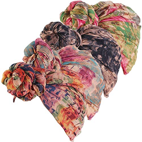 Qianmome Womens Big Flower Turban Beanie Elegant Cap Head Wrap Stretch Long Hair Scarf Headscarf - color: 4pieces-24-style 1