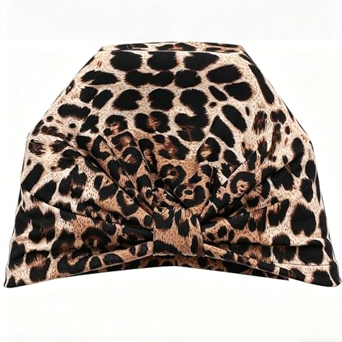 Women's Turban Head Wrap Cancer Chemo Beanies Cap Headwear Cap Bonnet Hair Loss Hat for Sleeping - color: Leopard-khaki