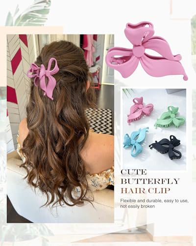 4 PCS Bow Hair Clips Bow Claw Clip for Women, Large Hair Claw Clips for Thin Thick Long Hair Cute Nonslip Bows (Blue+Pink+Green+Blue+Black) - color: Blue+Pink+Green+Blue+Black