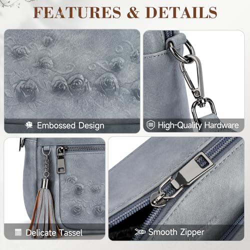 MEITRUE Crossbody Bags for Women, Vegan Leather Crossbody Purse Trendy Multi Pockets Shoulder Handbag with Tassel - color: 08-slate Blue