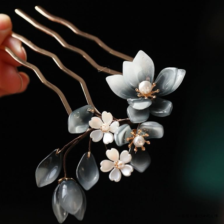 Black Orchid Hairpin Chinese Hanfu and Style Hair Retro Flower with Metal Handmade Hair Clip Hair Accessories for Women Girls Long Hair (Black Orchid) - color: Black Orchid