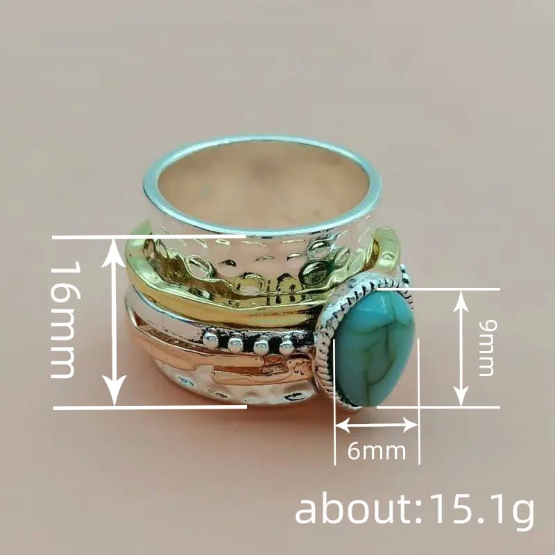 LRGKMCWTOB Vintage Sterling Silver Turquoise Ring for Women, Bohemian Style Handmade Dainty Ethnic Healing Stone Ring, Tribal Totem Cut Natural Turquoise Bridal Statement Ring Gift Size 7 - size: Size 7