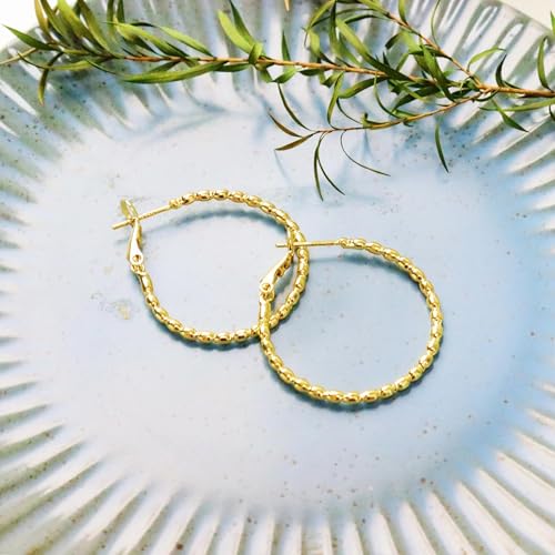 ToHeart Gold Silver Beaded Hoop Earrings with Delicate Textures Elegant Daily Wear Birthday Gift - style: Gold