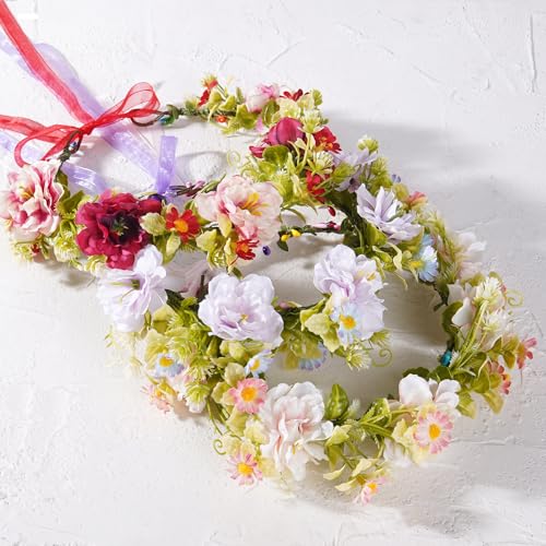Purple Flower Crown Headband, Artificial Rose Daisy Floral Headpiece, Fairy Boho Bridal Flower Crown for Women Girls Maternity Renaissance Weeding Festivals Birthday Hair Accessories - color: Rose Daisy Purple
