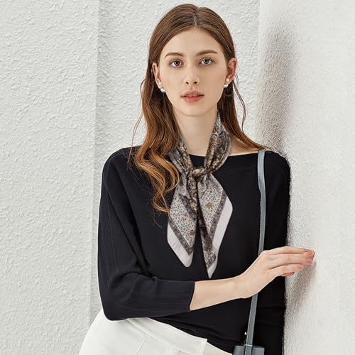 Relang Fashion Silk Satin Head Scarf for Women Hair Bandana Hair Scarf Wrap Neck Scarf for Women 27.5×27.5 inches - color: Cashew Gray Blue Floral