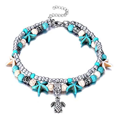 Fesciory Puka Shell Anklet for Women Summer Natural Cowrie Adjustable Ankle Bracelet, Handmade Boho Hawaiian Beach Seashell Jewelry - color: B:Turtle