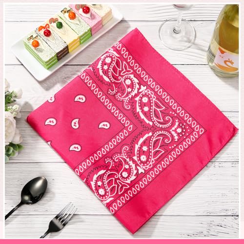 Bandanas Scarf with Leather Ring Floral Buckle Paisley Bandana Headwear Western Scarf Gifts for Women Men Halloween - color: Rose Red