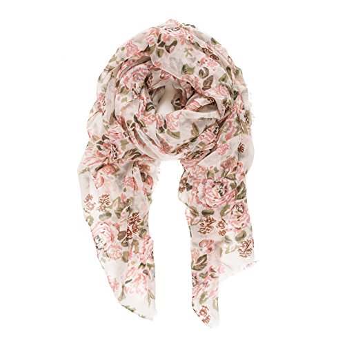 MELIFLUOS DESIGNED IN SPAIN Scarf for Women Lightweight Floral Flower Scarves for Summer Fall Shawl Wrap - color: Barcelona Collection 4 - Beige Pink Floral