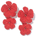 Boho Flower Earrings Statement Raffia Dangle Earrings Cute Floral Jewelry Trendy Summer Beach Vacation Outfits for Women - color: Red
