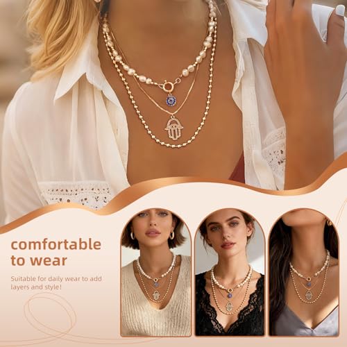 Gold Necklace Stack, Gold Plated and Silver Chunky Layered Necklaces for Women Exquisite Vintage Stackable Coins Medal Star Diamond Pearl Pendant Women's Jewelry (Gold/Silver) - color: Gold