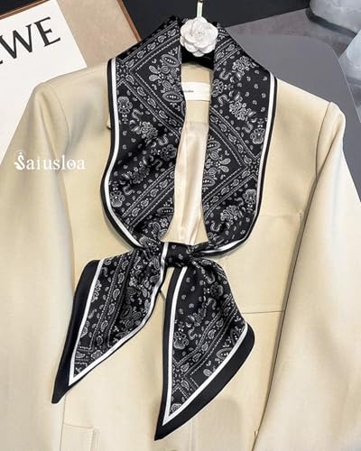 Purse Scarf For Handbags Head Scarves For Women's Hair Bags Scarfs Long Skinny Scarves Fashion Silky - color: A2-black Cashew Nuts