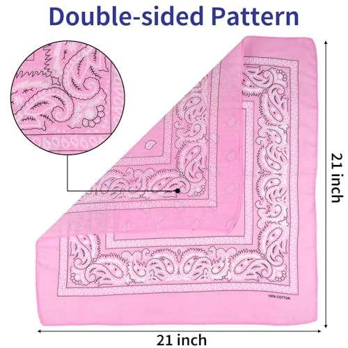 6 Pack Pure Cotton Bandana, Multi-Purpose Square Handkerchief, Face Mask headband for Men and Women - color: Pink