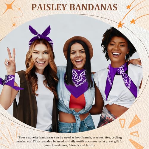 50 Pcs Bandanas Bulk Large Bandana Headband Paisley Cowboy Bandana Scarf Handkerchief for Women Men - color: Purple