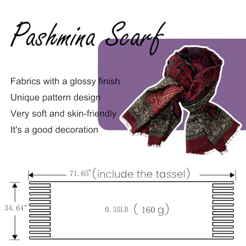 Paisley Pashmina Feel Shawls Wraps for Women Rave Scarf Soft Silky Exotic Boho All Seasons - color: Red