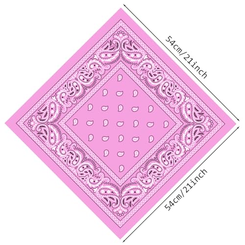 PLULON Bandanas for Men Women 4/12/24/30 Pack, Paisley Pattern Bandana Bulk Headbands Handkerchief Face Mask 100% Polyester - color: Pink