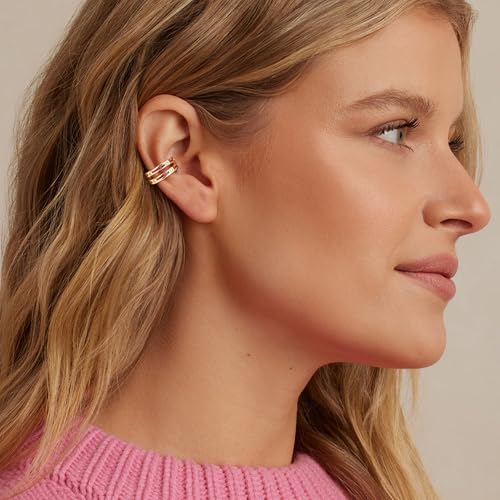 FETTERO Ear Cuff Earrings for Women Non Piercing 14K Gold Plated Ear Cuffs for Non Pierced Ears Clip on Cartilage Earring Ligthweight Fake Earrings | Single - style: 2 hoops