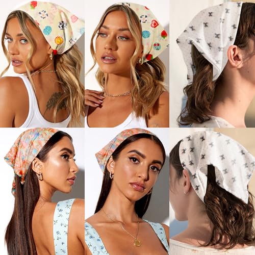 GREATEE Bandanas for Women Cotton Head Kerchiefs Floral Hair Bandanas Hair Scarfs Headband Scarf for Hair-Style 20"×20" - color: White-3pcs