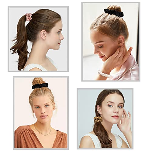 Satin Silk Hair Ties Small Mini Scrunchy for Women Cute Ponytail Holders Mini Bulk Scrunchies Elastic Hair Bands for Thick Curly Hair Pony Tails Hair Ties (12 Pcs) - color: Pink-brown