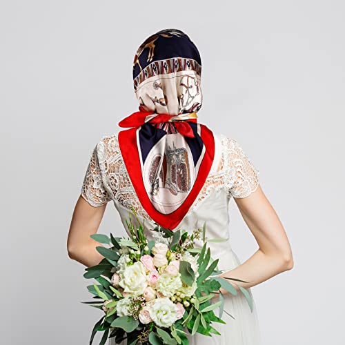 NZKNP Silk-Like Head Scarf - Women's Bandana Wraps - color: 27-red and Navy, size: 35"*35"