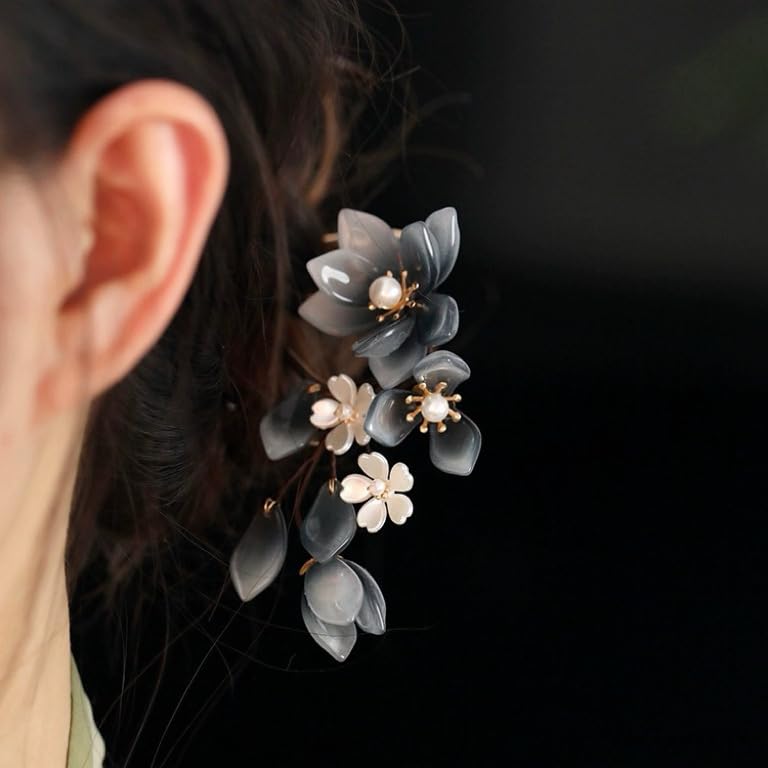 Black Orchid Hairpin Chinese Hanfu and Style Hair Retro Flower with Metal Handmade Hair Clip Hair Accessories for Women Girls Long Hair (Black Orchid) - color: Black Orchid