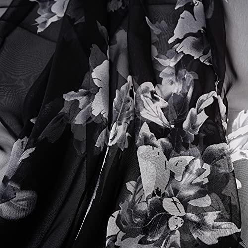 YOUR SMILE Ladies/Women's Lightweight Floral Print/Solid Color mixture Shawl Scarf For Spring Summer season - color: Black White Flower