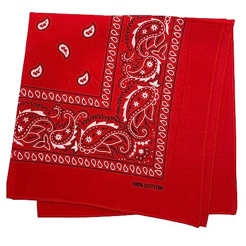 MDSTYLE 6 Pack 100% Cotton Bandanas 22” x 22" for Men & Women Paisley Handkerchief Headband Scarf Bandana - color: Red