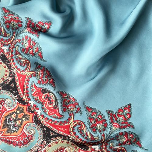 Long Silk Like Scarf Lightweight Satin Scarves Large Sunscreen Shawl Wrap for Women - color: 017.paisley Blue