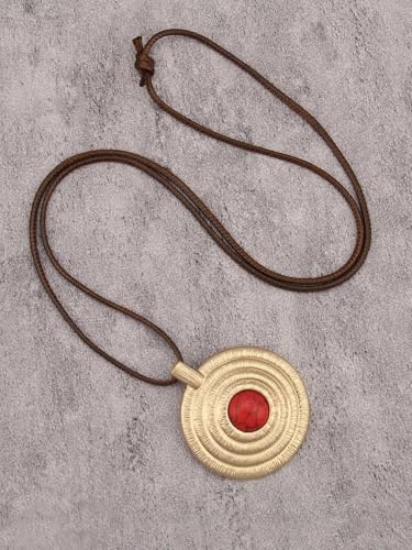 Jeilwiy Leather Necklace for Women Funky Necklace Choker String Cord Necklace with Pendant Boho Style Jewelry - style: Turquoise & Gold Round