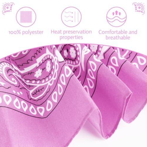 PLULON Bandanas for Men Women 4/12/24/30 Pack, Paisley Pattern Bandana Bulk Headbands Handkerchief Face Mask 100% Polyester - color: Pink