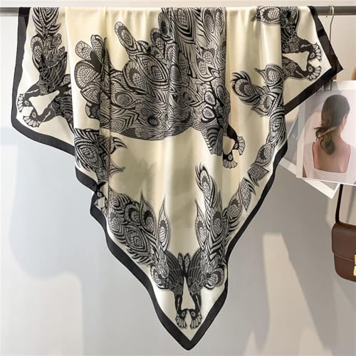 K-Elewon Large Square Scarf 43" Silk Scarf Fashion Scarves Silk Feeling Hair Wrapping Scarfs Night Sleeping Headscarf - color: Vb19