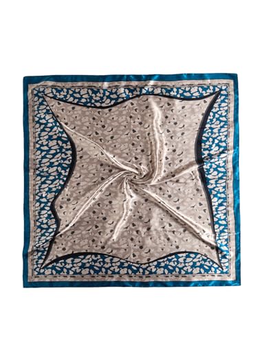RoseSeek Women's Cheetah Print Silk Head Scarf Leopard Satin Rave Hair Scarf Headband Square Scarves - color: Mix Blue