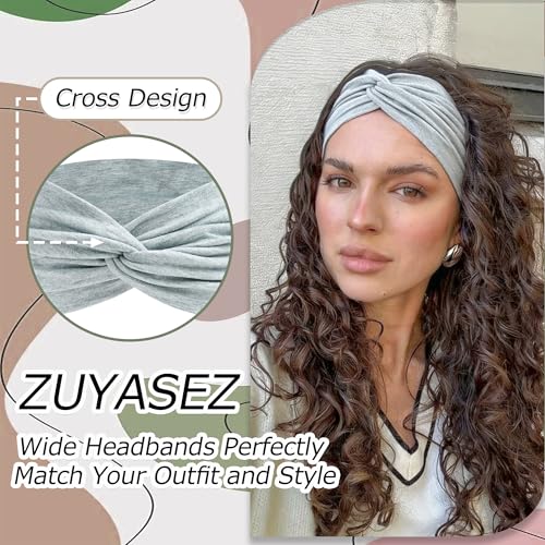 6 Pack Boho Headbands for Women Wide Twist Knotted Head Wraps Turban Stretchy Leopard Hair Bands Elastic Non-Slip Workout Head Wraps Accessories (Soild Color 2) - color: Soild Color 2