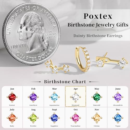 3 Pairs Dainty Small 4th of July Earrings for Women Trendy, Birthstone Stud Huggie Hoop Jacket Stack for Cartilage Helix, Gold Plated Hypoallergenic Cute Women Fashion Accessories Western Jewelry Gifts - color: 04White - Apr