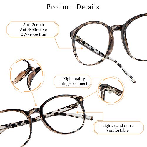 LifeArt Round Blue Light Blocking Glasses, Computer Glasses, Gaming Glasses, TV Glasses for Women Men (Leopard, No Magnification) - color: 12_days_leopard, size: +0.00(No Magnification)