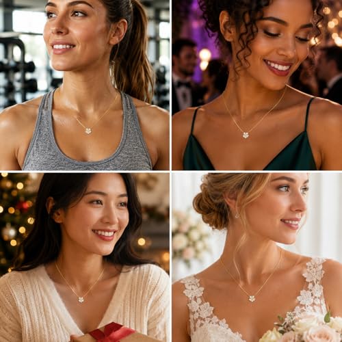 Dainty Gold Necklaces for Women Trendy Non Tarnish 14K Gold Plated Cubic Zirconia Necklace Layered Simple Cute Four Leaf Clover Choker Jewelry Birthday Gifts - color: Gold, style: Cable CZ-3