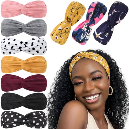 DRESHOW 10 Pack Boho Headbands for Women Girls Criss Cross Elastic Hair Band Twisted Head Wrap Floral Hair Accessories - color: 10 Pack C