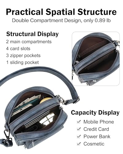 FADEON Small Purses for Women Crossbody Bags, Designer PU Leather Mini Cross Body Purse Travel Shoulder Bag Card Slots - color: Blue