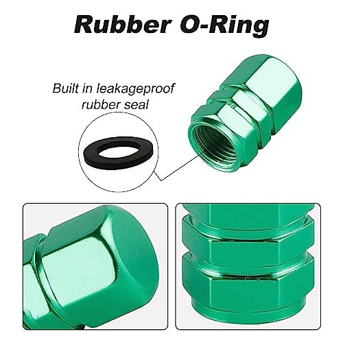 alpmosn Aluminum Tire Stem Valve Caps Wheel Valve Covers Car Dustproof Tire Cap Cover Accessories, Universal for SUV, Car, Bike and Motorcycle, Hexagon Shape (4PCS Green) - color: Green