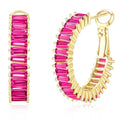 Trendy 14K Gold Plated Hoop Earrings for Women, Chunky Gold/Silver Earrings for Women Cubic Zirconia Baguette Hoop Earrings Heart Hoops Lightweight Hypoallergenic Jewelry,25mm/35mm/40mm/50mm - color: 00 Gold Hot Pink Hoops 25mm