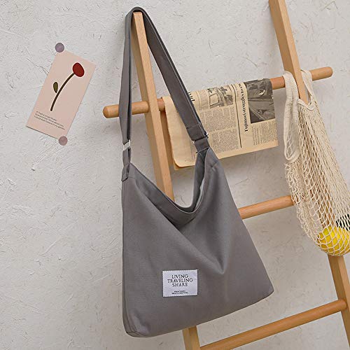 Covelin Women's Retro Large Size Canvas Shoulder Bag Hobo Crossbody Handbag Casual Tote - color: Dark Grey