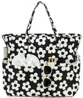 Bluboon Waterproof Beach Tote Pool Bags for Women Ladies Extra Large Carry On Bag With Wet Compartment for Weekender Travel - color: Beige Flower With Black Background