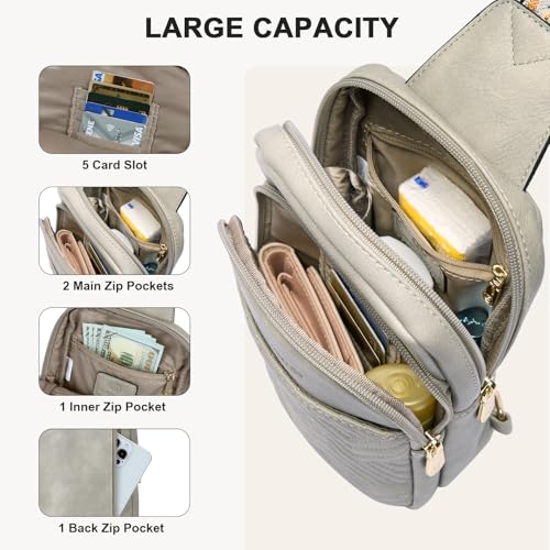 BOSTANTEN Sling Bag Quilted Crossbody Bags for Women Cross Body Purse Leather Fanny Pack with Adjustable Guitar Strap - color: A-twilight Grey