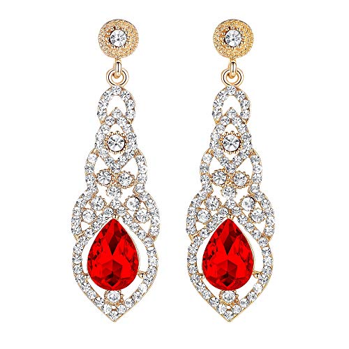 Women's Alloy Teardrop Crystal Chandelier Dangle Earrings - color: F-red