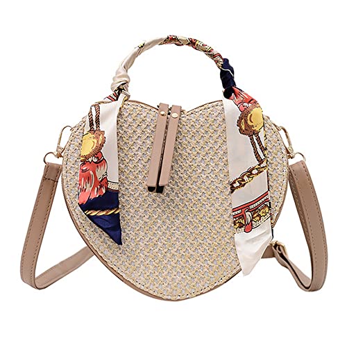 Goclothod Women Crochet Fringed Shoulder Bag Cotton Tassel Crossbody Bag Hippie Beach Purse - color: W-heart Shape