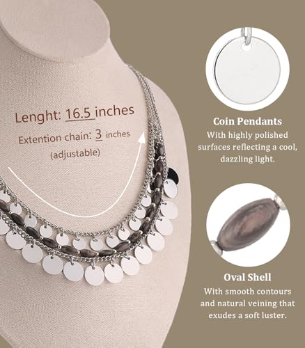 Noessla Layered Beaded Chunky Necklace for Women Boho Two-color Shell Statement Necklace Fashion Collar Costume Jewelry Gifts for Mum - color: 94-Black