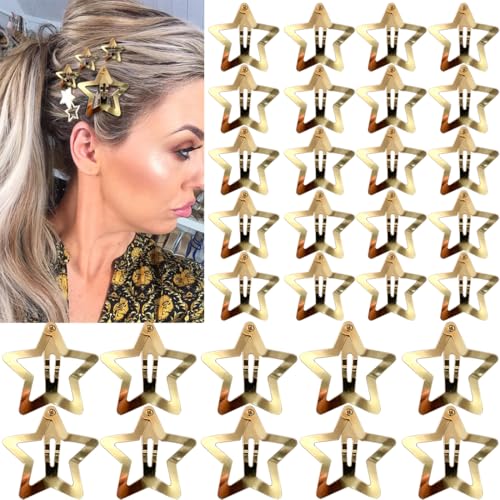 Seneeel 30 PCS Gold Star Hair Clips (1.22" & 1.65") - Snap Hair Accessories for Girls & Women - Non Slip Star Clips - Gold Metal Hair Clips - color: 1.22" 1.65"gold (30PCS)