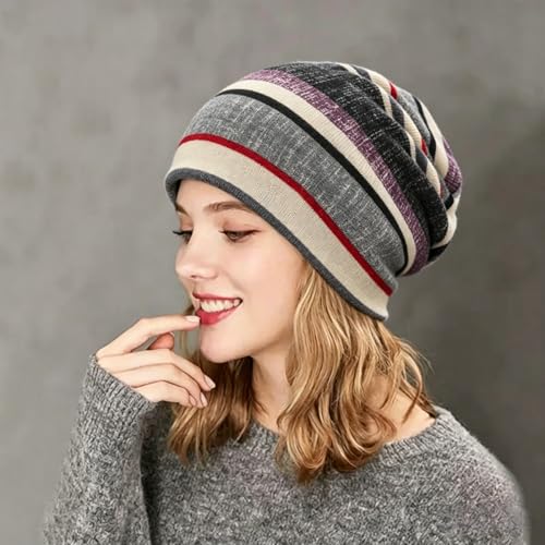 Women's Slouchy Beanie Cap Chemo Headwear Hats Scarf - color: K - Purple Yellow